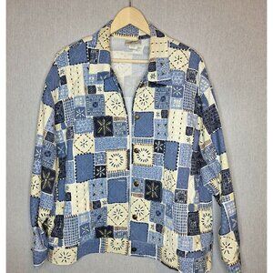 💙 Vintage Y2K G.W. Quilted Patchwork Shacket Size XL Warm Cozy Cottage Prairie